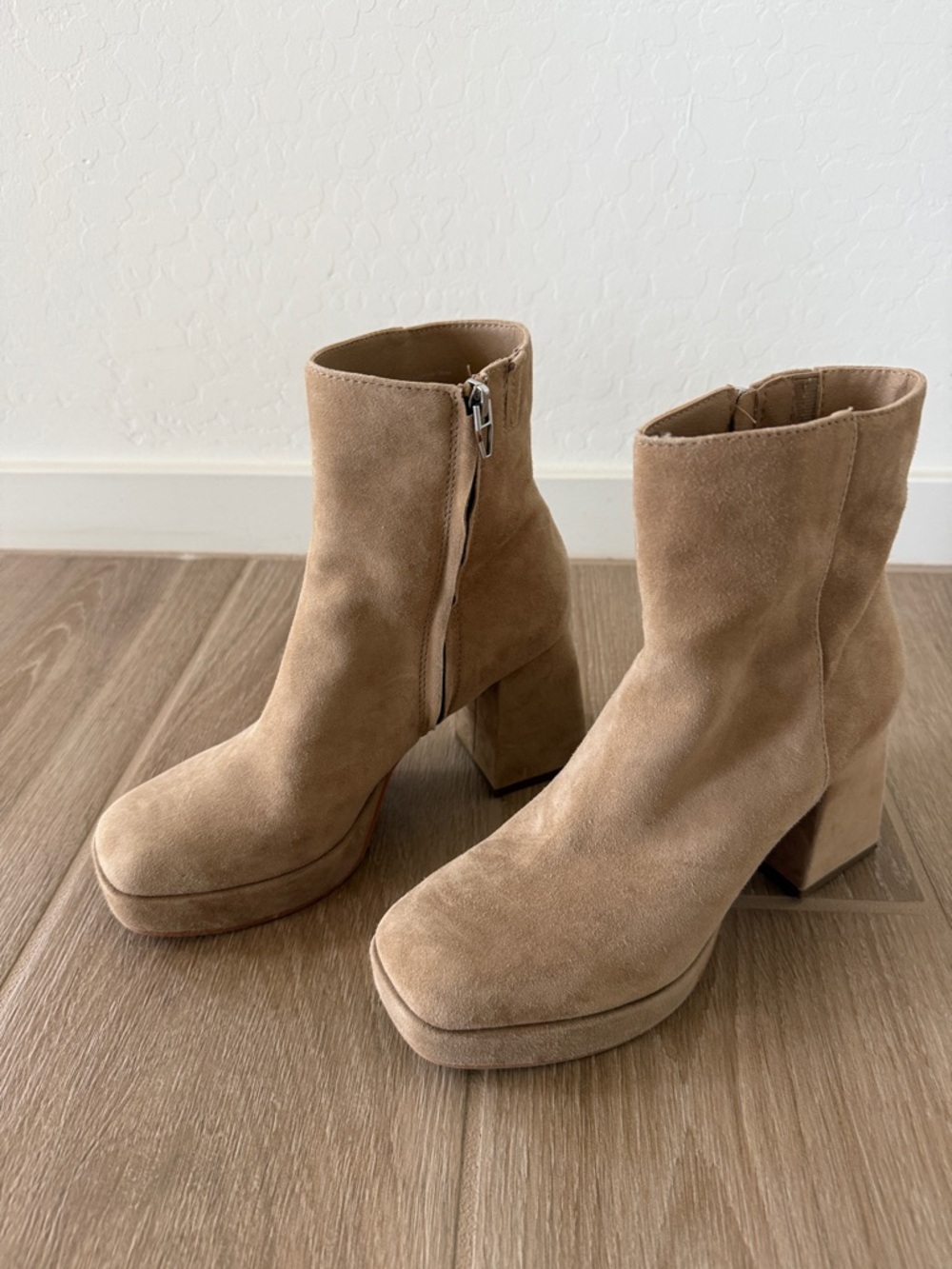 Dolce Vita Suede Platform Ankle Boots in Taupe